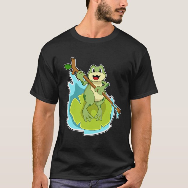 Frog as Hiker with Stick T-Shirt (Front)