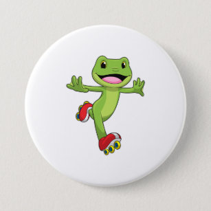 Frog as Inline skater with Roller skates 7.5 Cm Round Badge