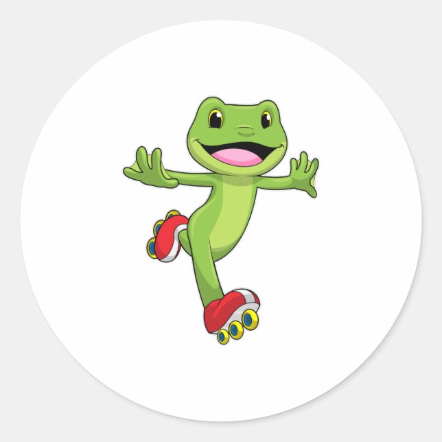 Frog as Inline skater with Roller skates Classic Round Sticker (Front)