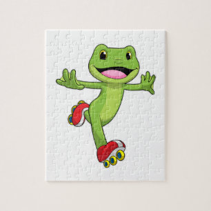 Frog as Inline skater with Roller skates Jigsaw Puzzle