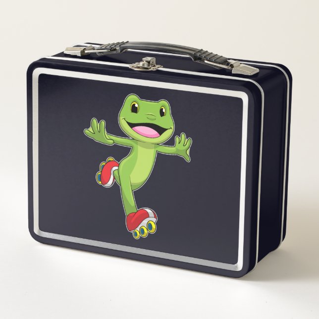 Frog as Inline skater with Roller skates Metal Lunch Box (Front)