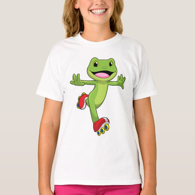 Frog as Inline skater with Roller skates T-Shirt (Front)