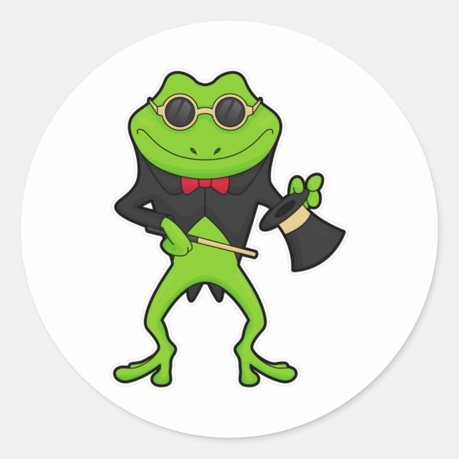 Frog as Magician with Magic wand & Hat Classic Round Sticker (Front)