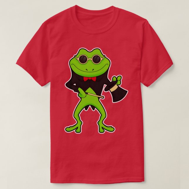 Frog as Magician with Magic wand Hat T-Shirt (Design Front)