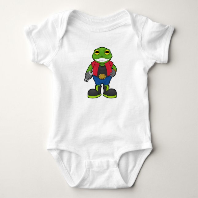Frog as Mechanic with Spanner Baby Bodysuit (Front)