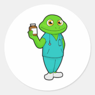 Frog as Nurse with Medicine & Stethoscope Classic Round Sticker