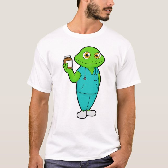 Frog as Nurse with Medicine & Stethoscope T-Shirt (Front)