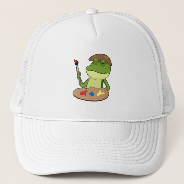 Frog as Painter with Brush & Paint Trucker Hat (Front)
