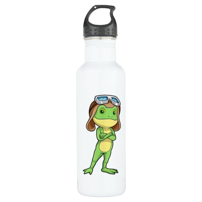 Frog as Pilot with Hat & Glasses 710 Ml Water Bottle (Front)