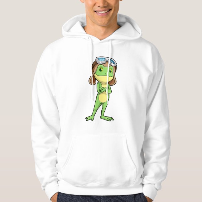 Frog as Pilot with Hat & Glasses Hoodie (Front)