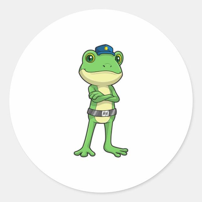 Frog as Police officer with Police hat Classic Round Sticker (Front)