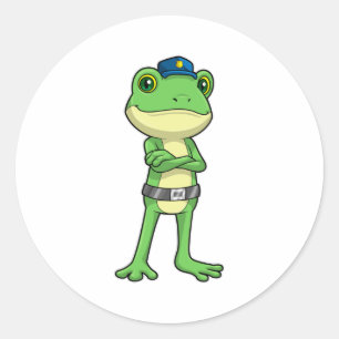Frog as Police officer with Police hat Classic Round Sticker