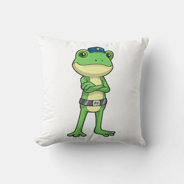 Frog as Police officer with Police hat Cushion (Front)
