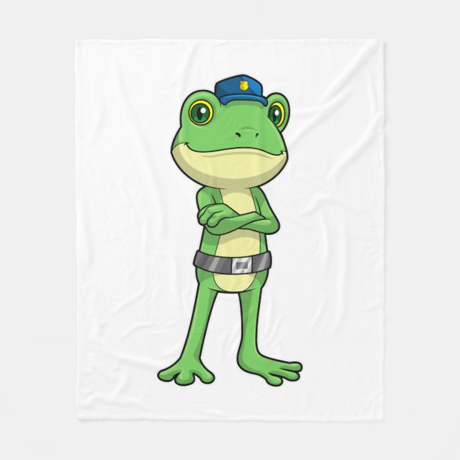 Frog as Police officer with Police hat Fleece Blanket (Front)