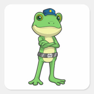 Frog as Police officer with Police hat Square Sticker