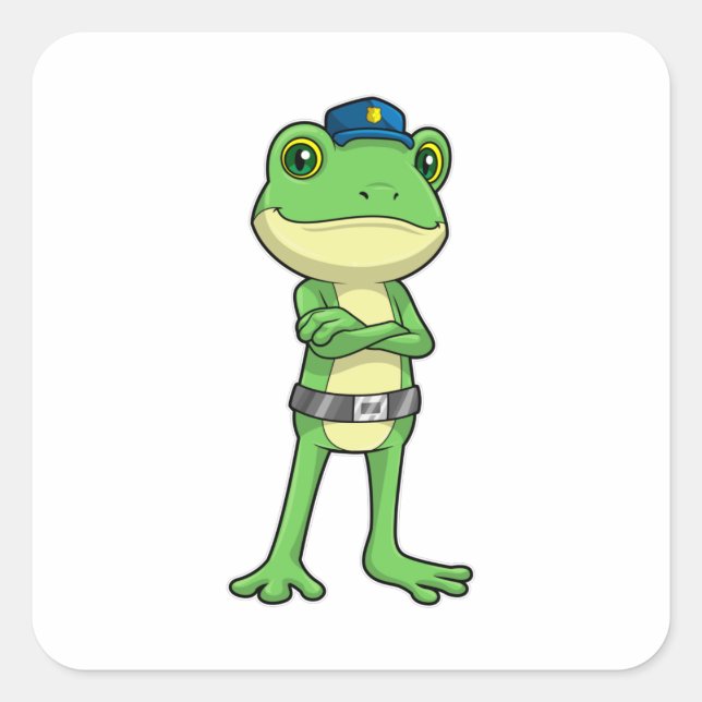 Frog as Police officer with Police hat Square Sticker (Front)