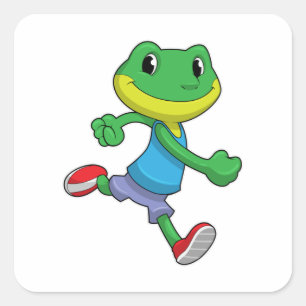 Frog as Runner at Running Square Sticker