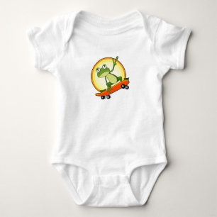Frog as Skater with Skateboard Baby Bodysuit
