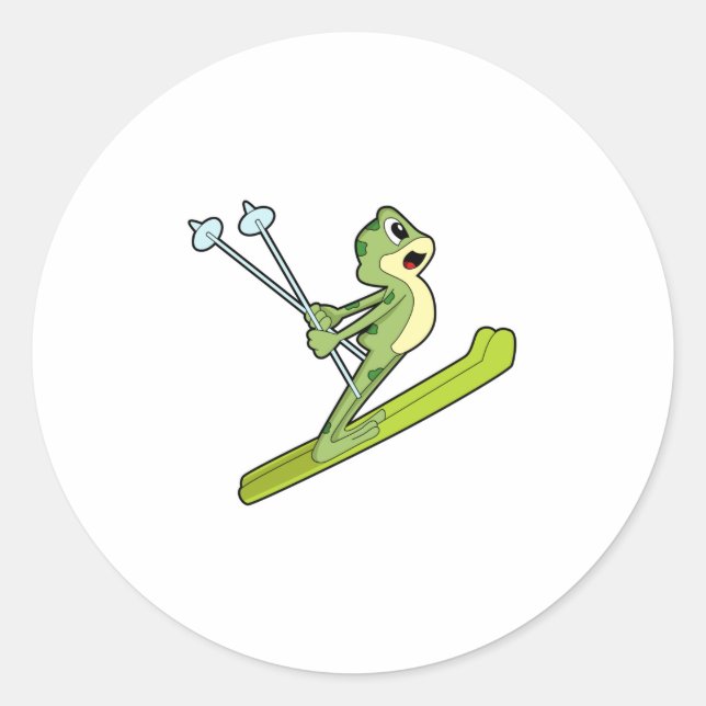 Frog as Ski jumper with Ski.PNG Classic Round Sticker (Front)