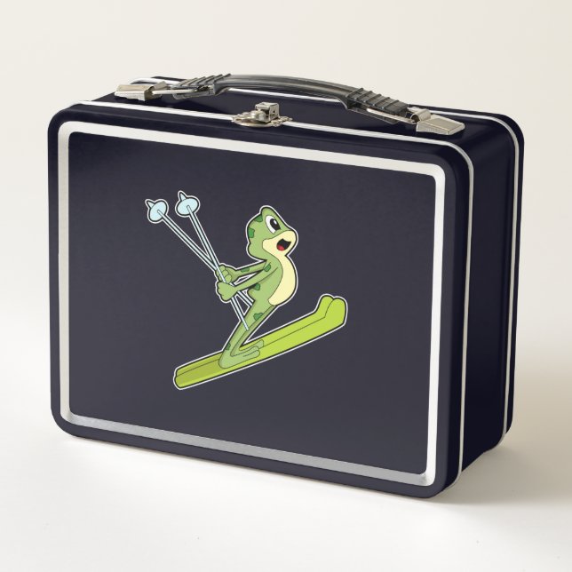 Frog as Ski jumper with Ski.PNG Metal Lunch Box (Front)