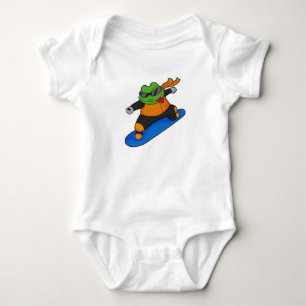Frog as Snowobarder with Snowboard Baby Bodysuit