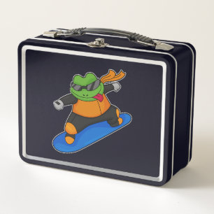 Frog as Snowobarder with Snowboard Metal Lunch Box