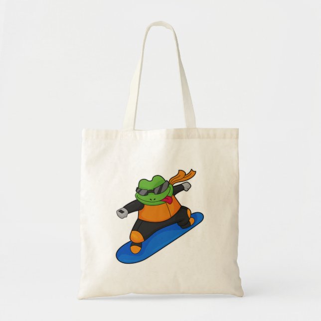 Frog as Snowobarder with Snowboard Tote Bag (Front)