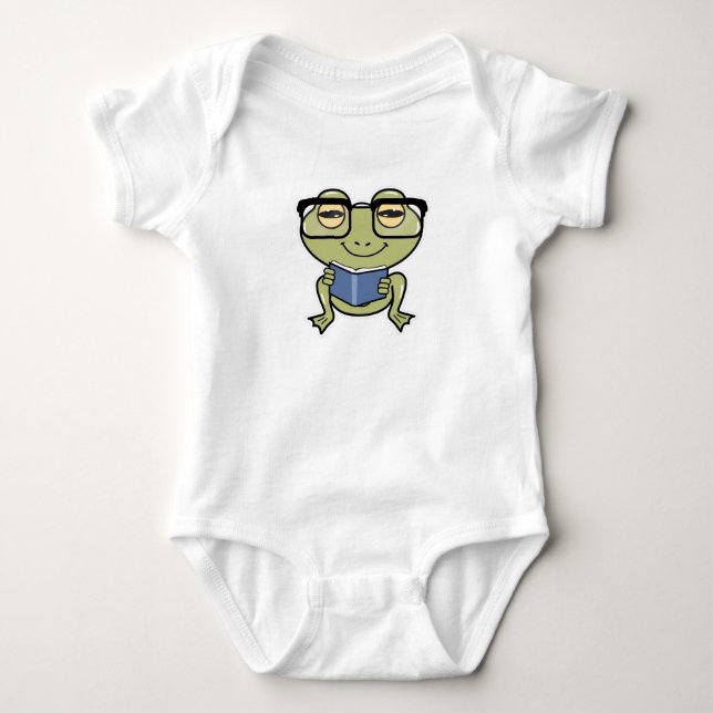 Frog as Student with Book Baby Bodysuit (Front)