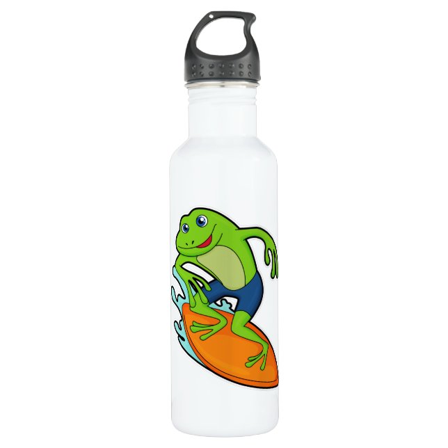 Frog as Surfer with Surfboard 710 Ml Water Bottle (Front)