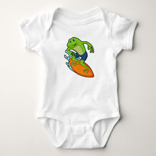 Frog as Surfer with Surfboard Baby Bodysuit (Front)