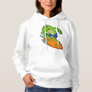 Frog as Surfer with Surfboard Hoodie