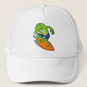 Frog as Surfer with Surfboard Trucker Hat