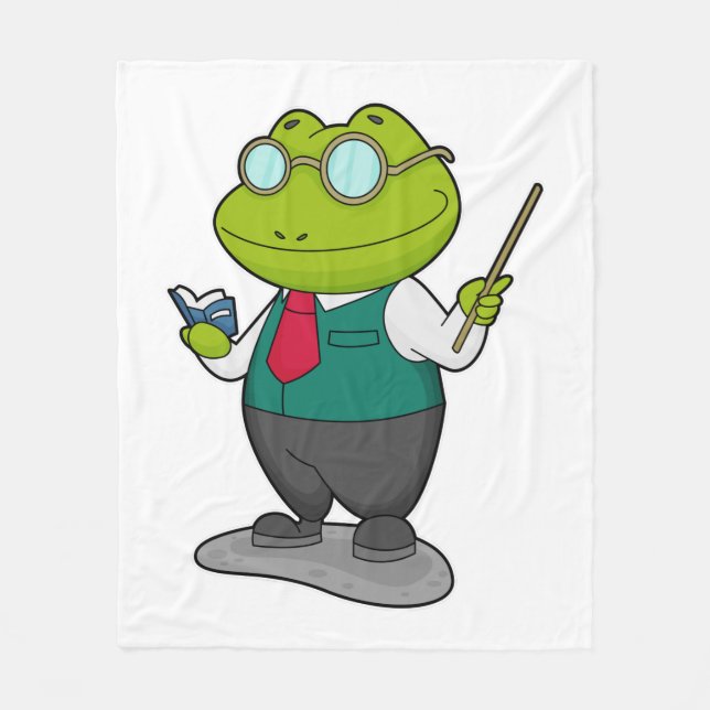 Frog as Teacher with Book Fleece Blanket (Front)