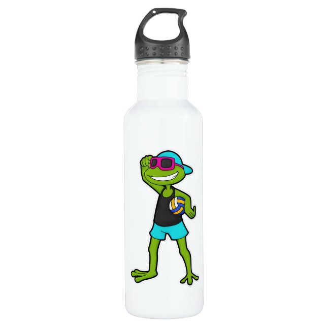 Frog as Volleyball player with Volleyball 710 Ml Water Bottle (Front)