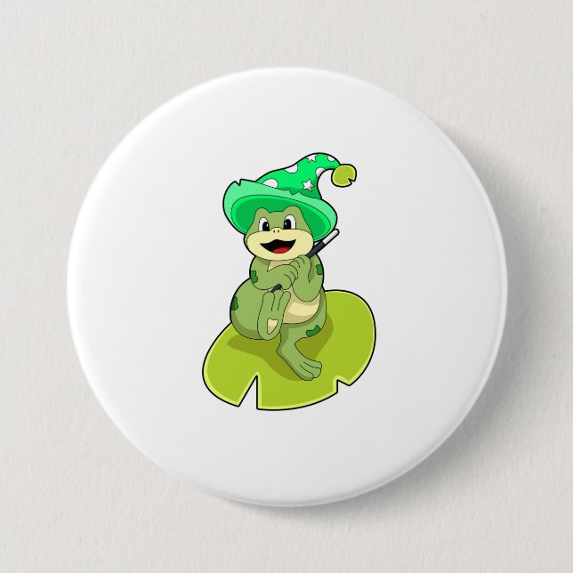 Frog as Wizard with Magic wand 7.5 Cm Round Badge (Front)