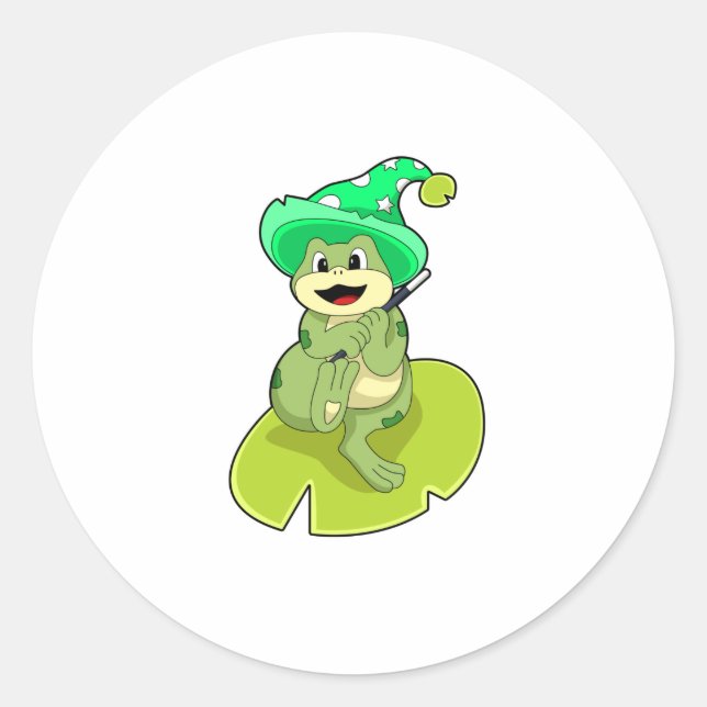 Frog as Wizard with Magic wand Classic Round Sticker (Front)