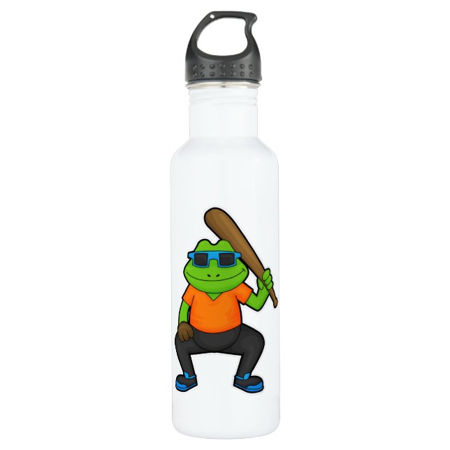 Frog at Baseball with Baseball bat & Sunglasses 710 Ml Water Bottle (Front)