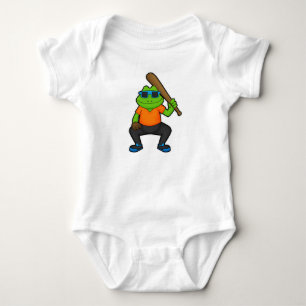 Frog at Baseball with Baseball bat & Sunglasses Baby Bodysuit
