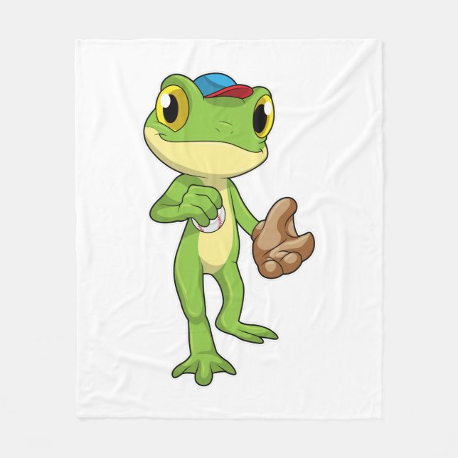 Frog at Baseball with Baseball glove Fleece Blanket (Front)