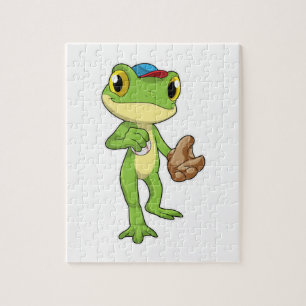 Frog at Baseball with Baseball glove Jigsaw Puzzle