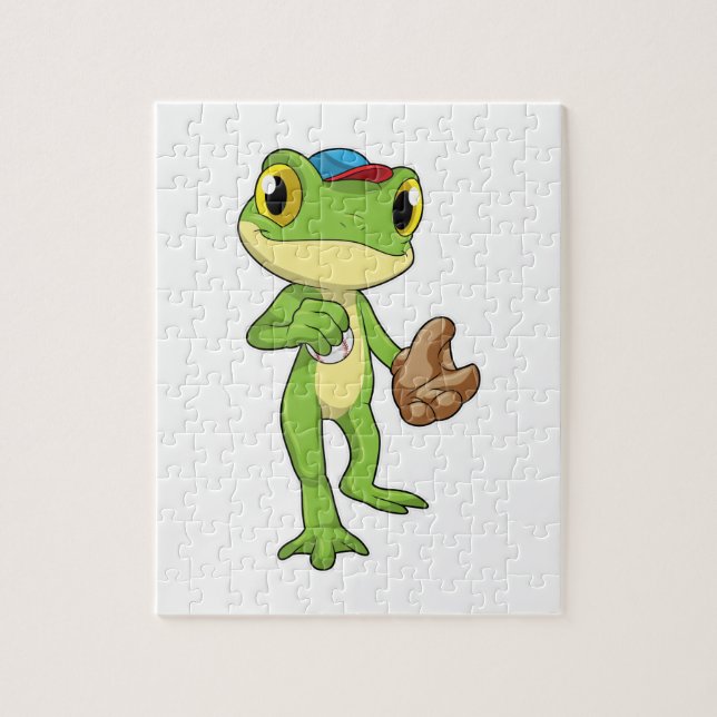 Frog at Baseball with Baseball glove Jigsaw Puzzle (Vertical)