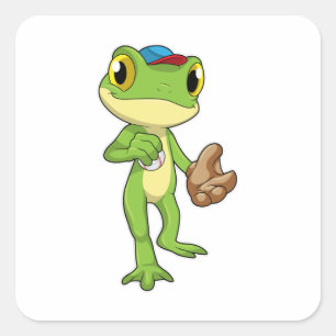 Frog at Baseball with Baseball glove Square Sticker