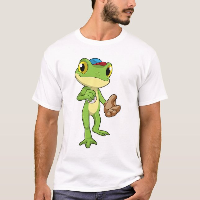 Frog at Baseball with Baseball glove T-Shirt (Front)
