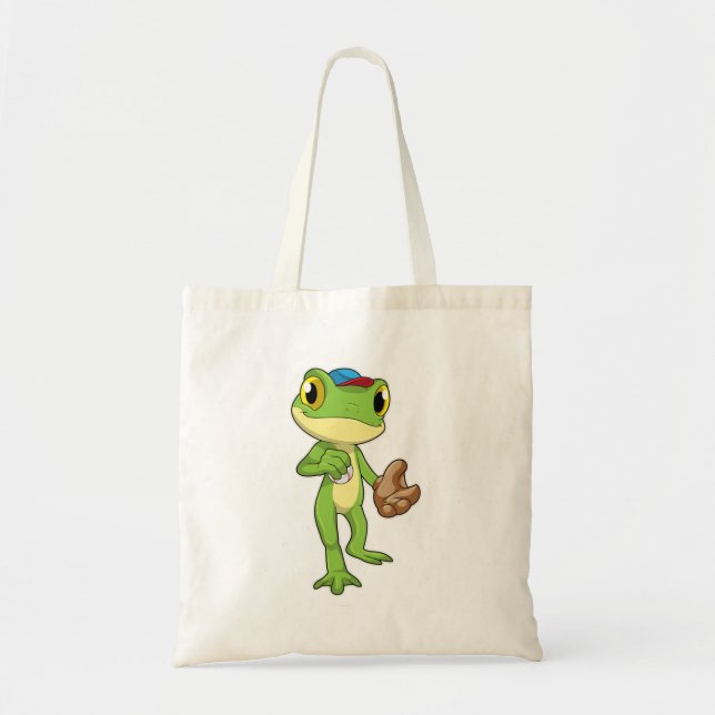 Frog at Baseball with Baseball glove Tote Bag (Front)