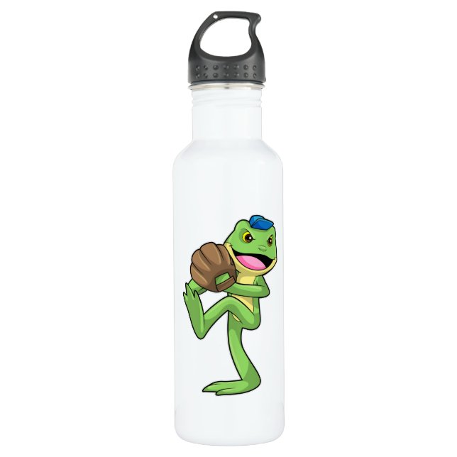Frog at Baseball with Gloves 710 Ml Water Bottle (Front)