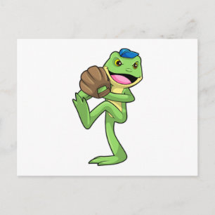 Frog at Baseball with Gloves Postcard