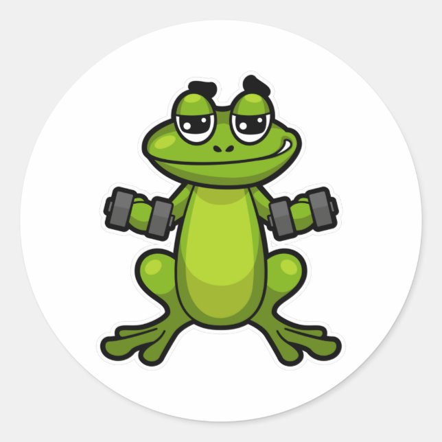 Frog at Biceps training with Dumbbells Classic Round Sticker (Front)