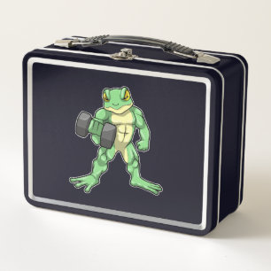 Frog at Bodybuilding with Dumbbell Metal Lunch Box