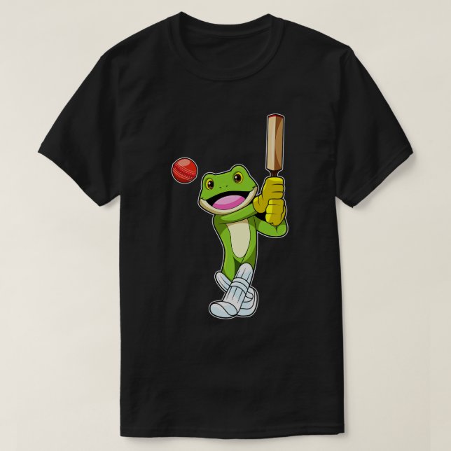 Frog at Cricket with Cricket bat 2 T-Shirt (Design Front)