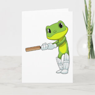 Frog at Cricket with Cricket bat Card